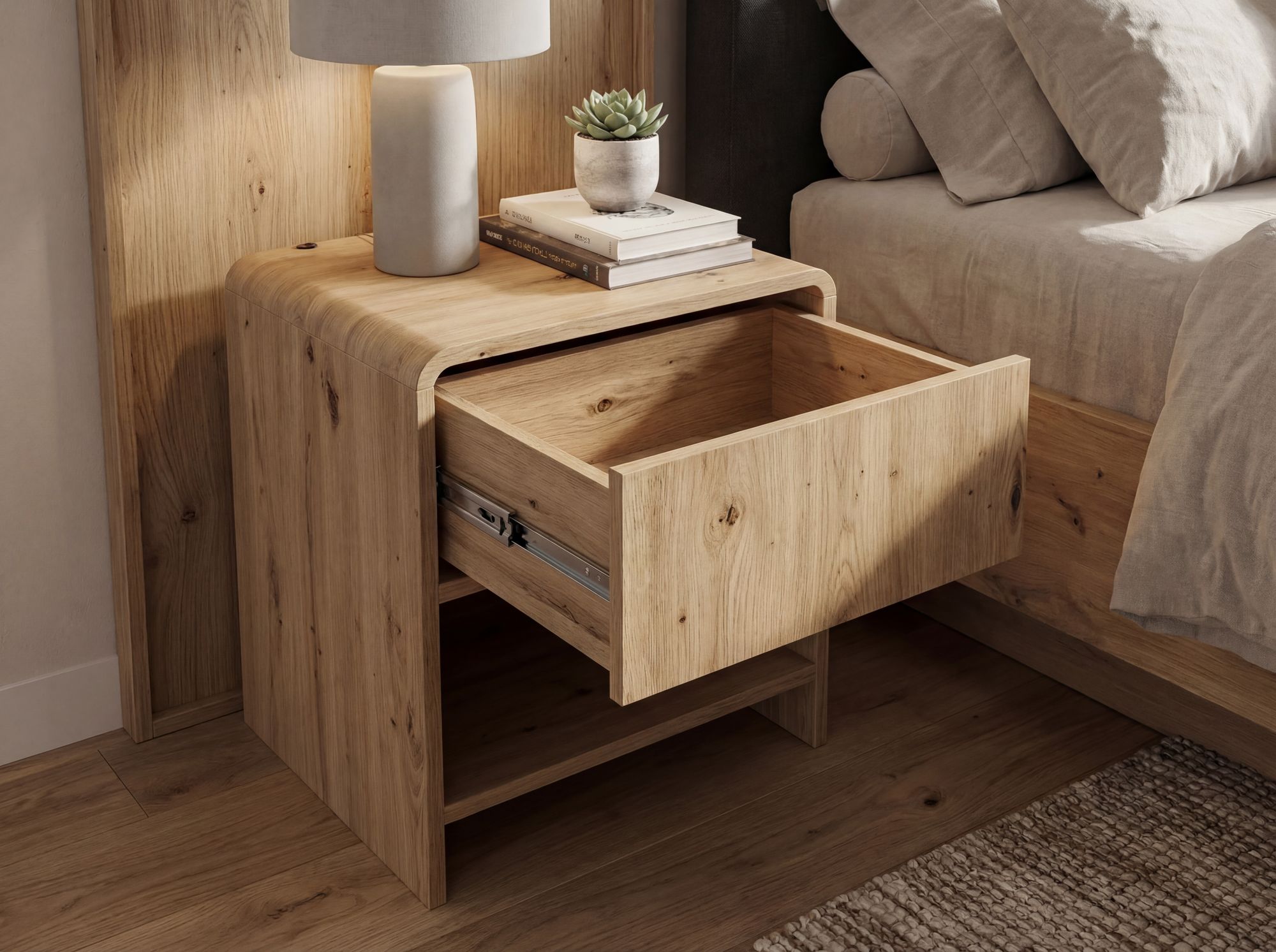 Nachttisch Nachtkommode Boxspringbett 50cm Eiche Dekor Schublade Stauraum Klein – Ansicht 5