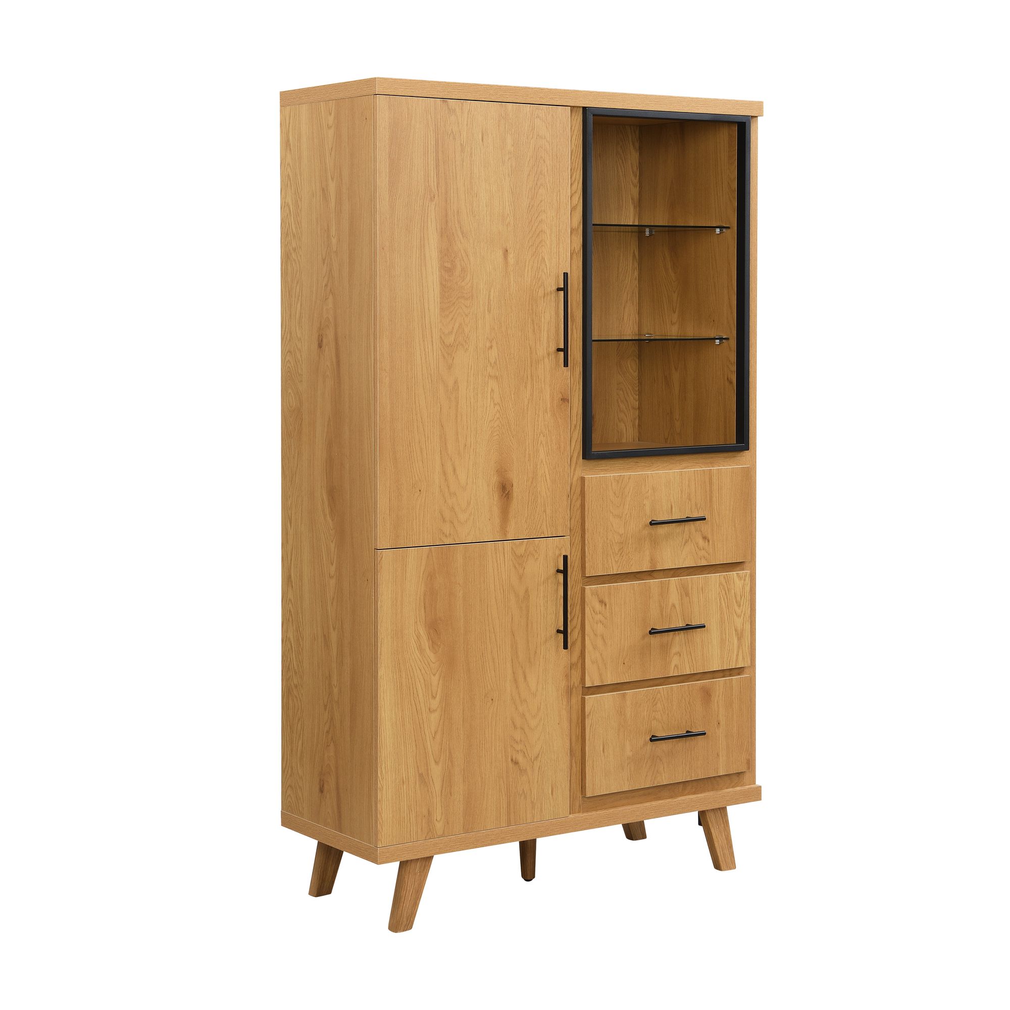 FineBuy Hochschrank MDF 188cm Eiche Dekor Groß mit Türen und Schubladen - Design Standschrank - Mehrzweckschrank Holzoptik - Wohnzimmerschrank Modern - Esszimmerschrank mit Regal