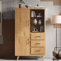 Hochschrank 188cm Eiche Dekor Standschrank mit Türen Schubladen Mehrzweckschrank – Ansicht 1