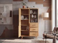 Hochschrank 188cm Eiche Dekor Standschrank mit Türen Schubladen Mehrzweckschrank – Ansicht 4