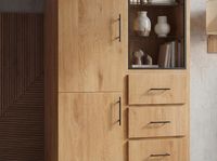 Hochschrank 188cm Eiche Dekor Standschrank mit Türen Schubladen Mehrzweckschrank – Ansicht 5