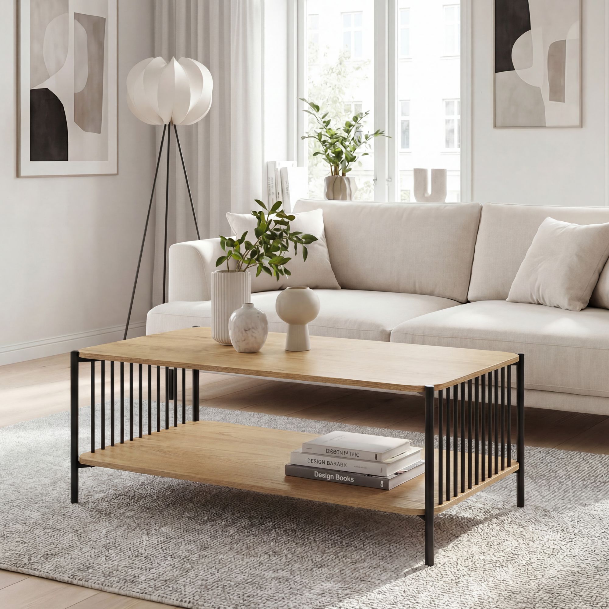 Couchtisch 110cm Eiche Optik Sofatisch Wohnzimmertisch Beistelltisch Ablage – Ansicht 1