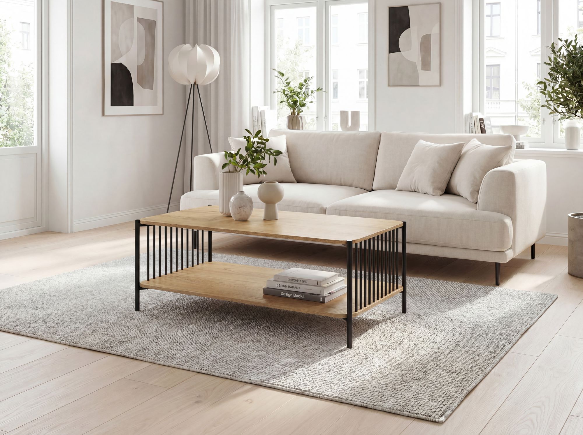 Couchtisch 110cm Eiche Optik Sofatisch Wohnzimmertisch Beistelltisch Ablage – Ansicht 2