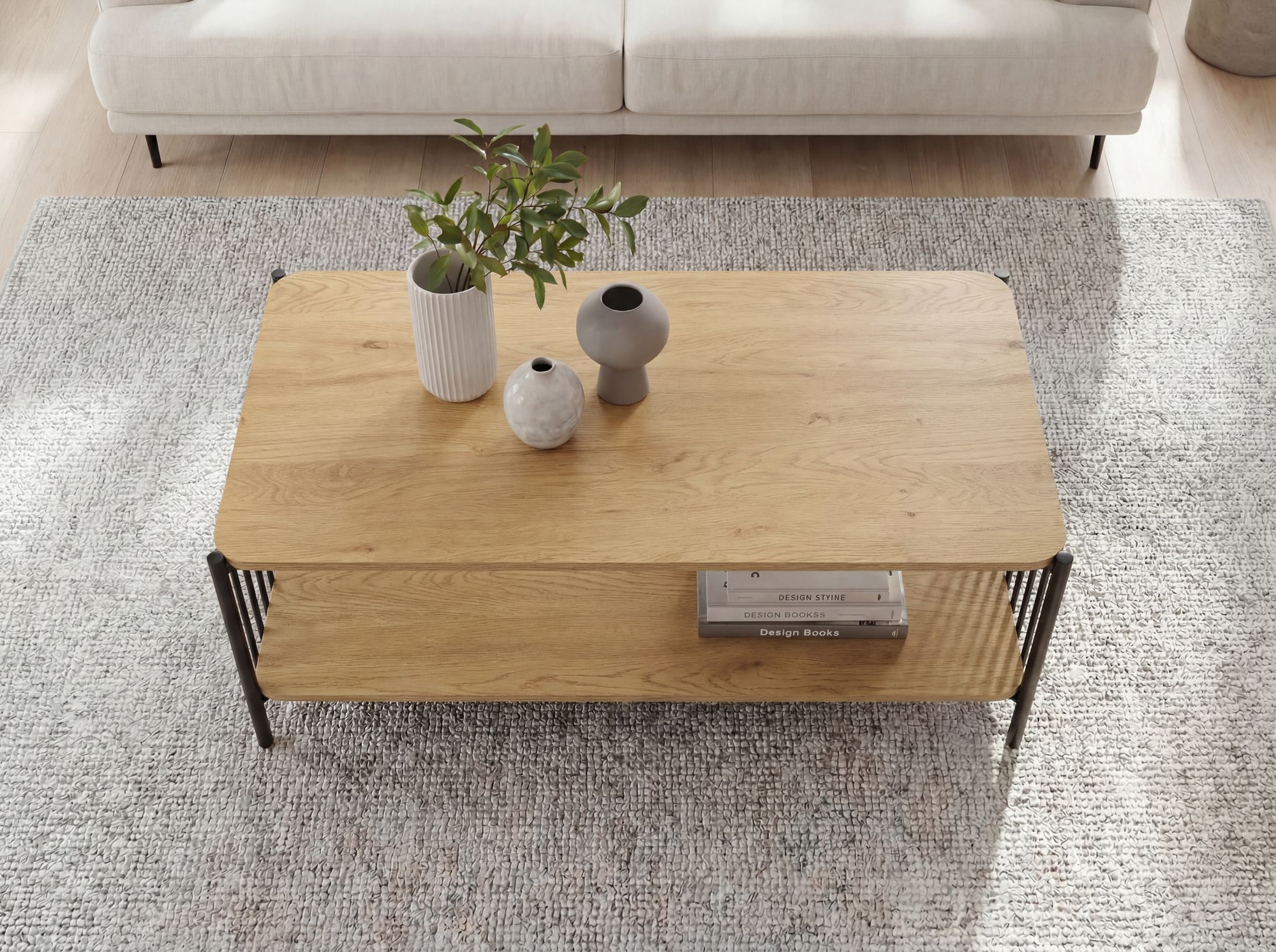 Couchtisch 110cm Eiche Optik Sofatisch Wohnzimmertisch Beistelltisch Ablage – Ansicht 5