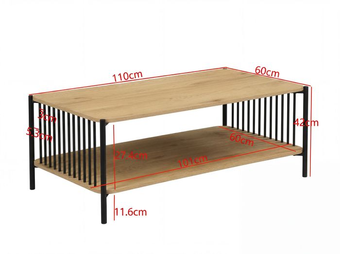 Couchtisch 110cm Eiche Optik Sofatisch Wohnzimmertisch Beistelltisch Ablage – Maßzeichnung