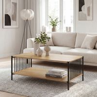 Couchtisch 110cm Eiche Optik Sofatisch Wohnzimmertisch Beistelltisch Ablage – Ansicht 1
