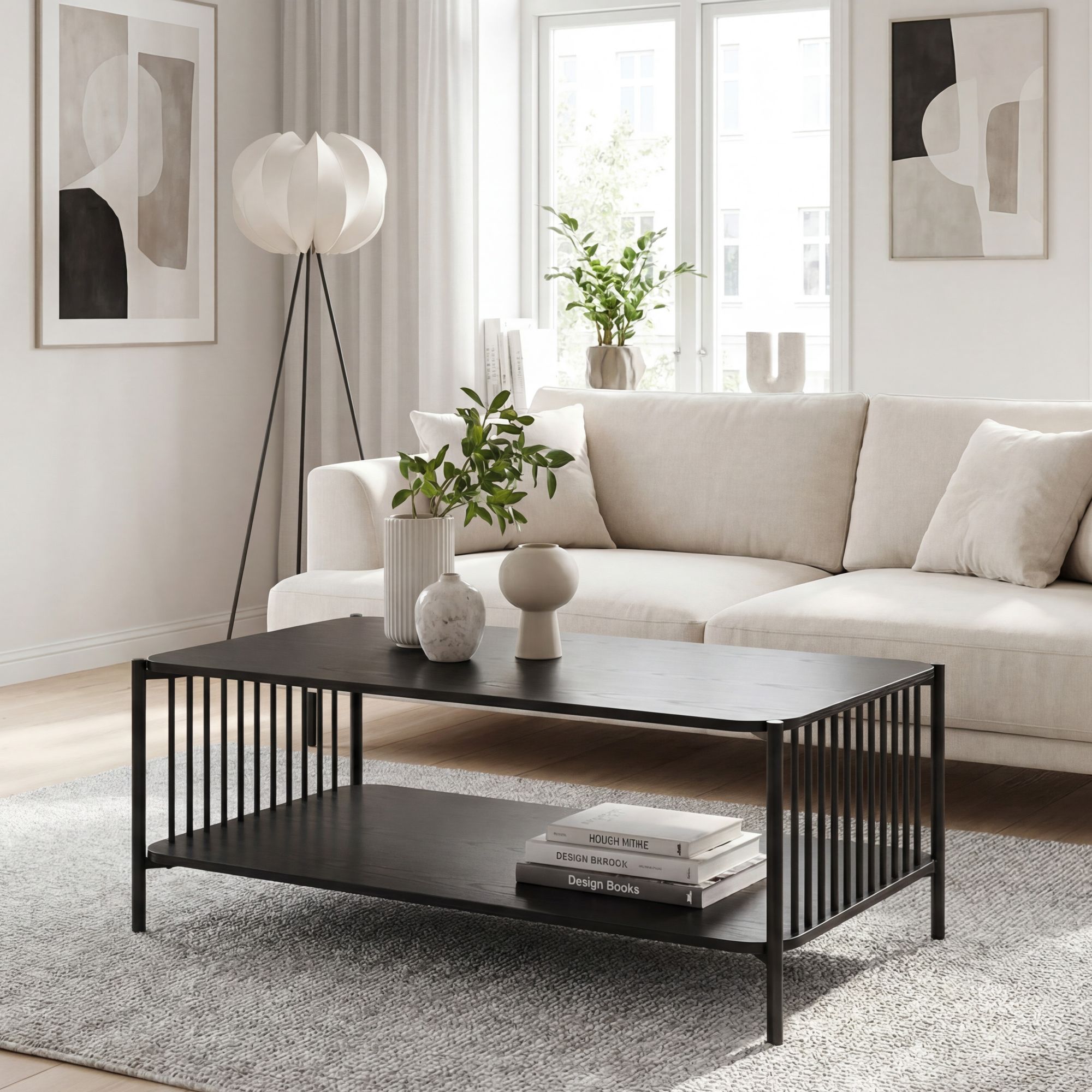Couchtisch 110cm Eiche Optik Schwarz Sofatisch Wohnzimmertisch Beistelltisch – Ansicht 1
