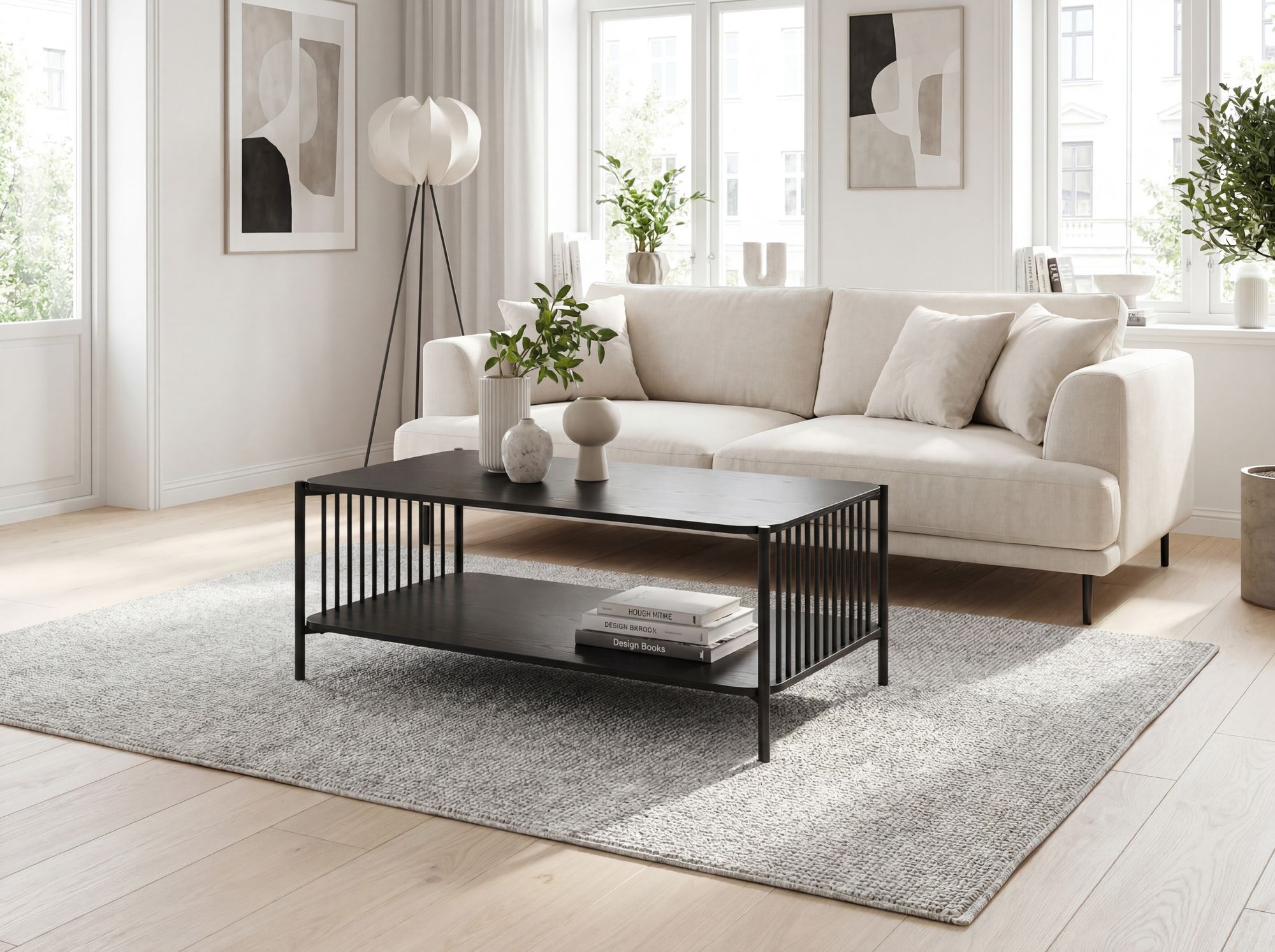 Couchtisch 110cm Eiche Optik Schwarz Sofatisch Wohnzimmertisch Beistelltisch – Ansicht 2
