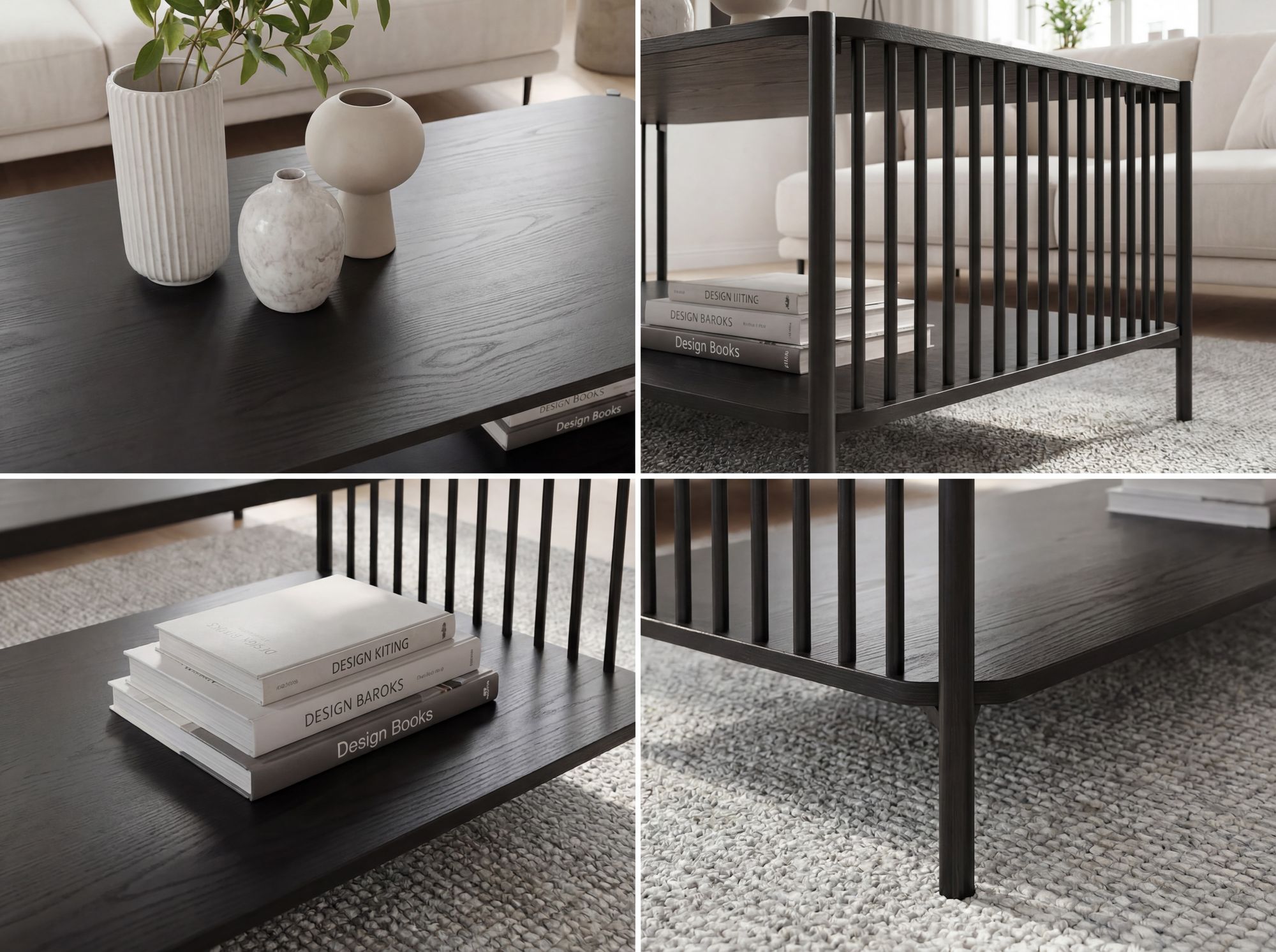Couchtisch 110cm Eiche Optik Schwarz Sofatisch Wohnzimmertisch Beistelltisch – Ansicht 4