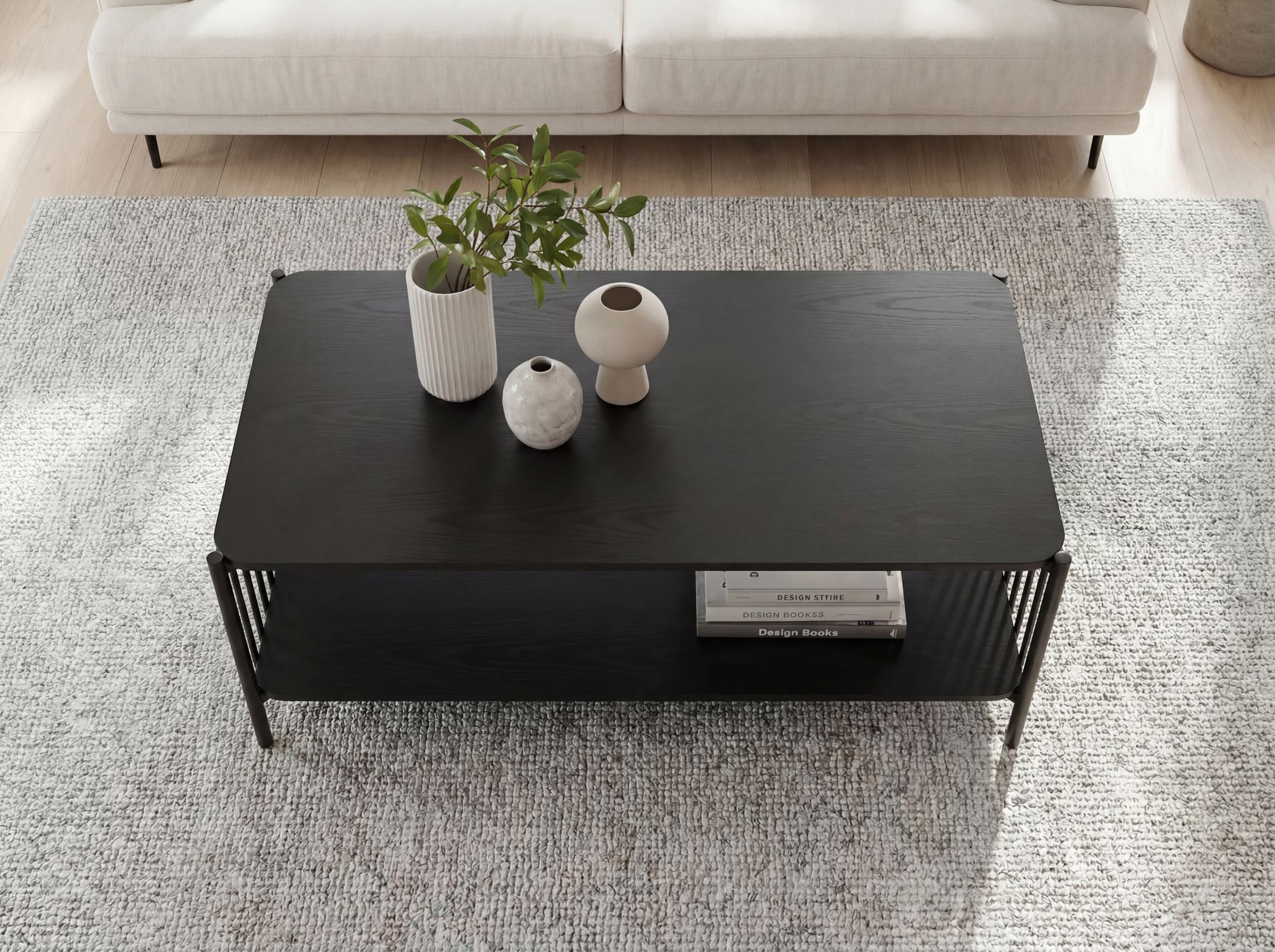 Couchtisch 110cm Eiche Optik Schwarz Sofatisch Wohnzimmertisch Beistelltisch – Ansicht 5