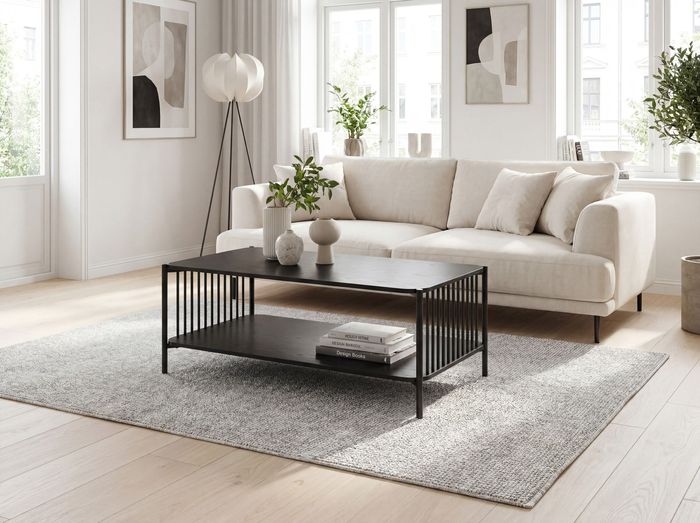 Couchtisch 110cm Eiche Optik Schwarz Sofatisch Wohnzimmertisch Beistelltisch
