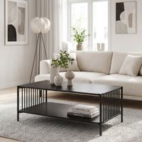 Couchtisch 110cm Eiche Optik Schwarz Sofatisch Wohnzimmertisch Beistelltisch – Ansicht 1
