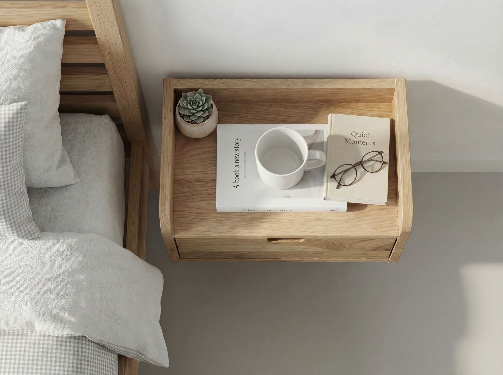 Nachttisch 45x30cm Massivholz Nachtkonsole Hängend mit Schublade schwebend – Ansicht 4