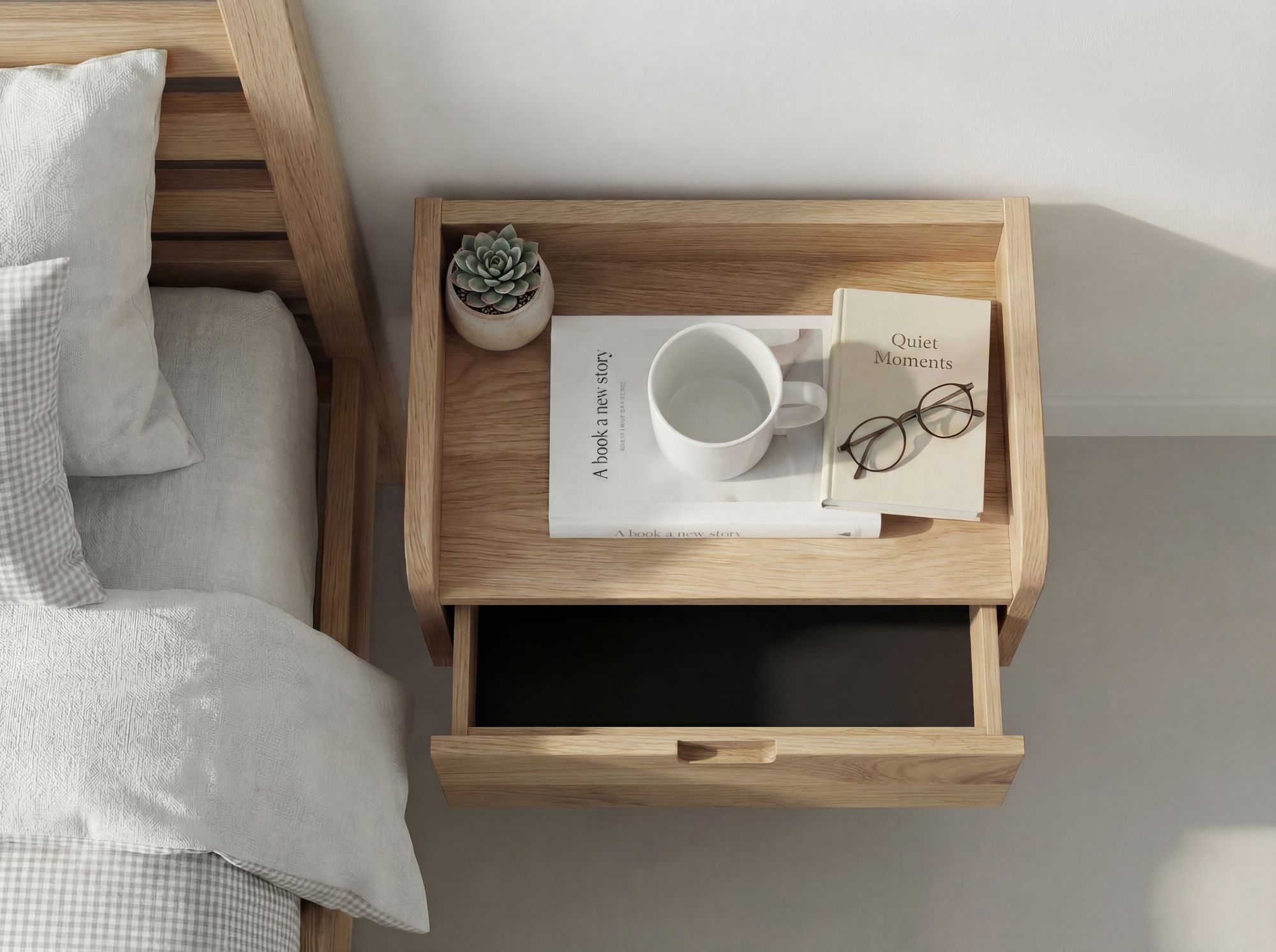 Nachttisch 45x30cm Massivholz Nachtkonsole Hängend mit Schublade schwebend – Ansicht 2