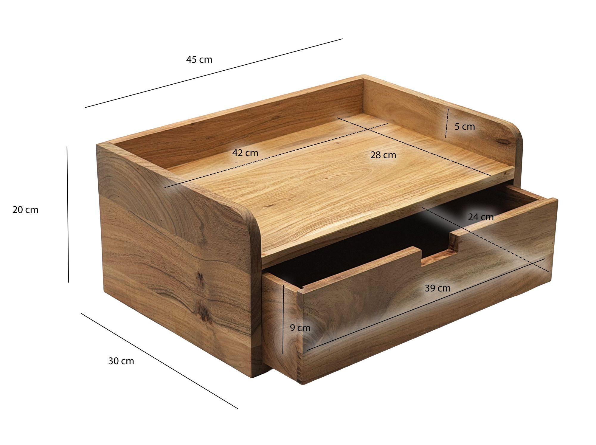 Nachttisch 45x30cm Massivholz Nachtkonsole Hängend mit Schublade schwebend – Ansicht 3
