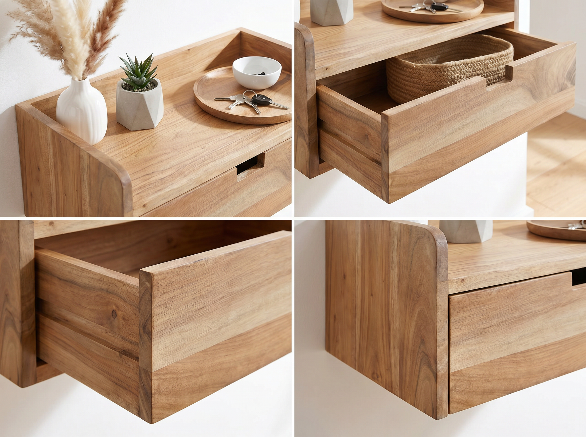 Wandregal Akazie 45x30cm Hängeregal Schublade Holz Massiv Wandboard Regal Wand – Ansicht 5
