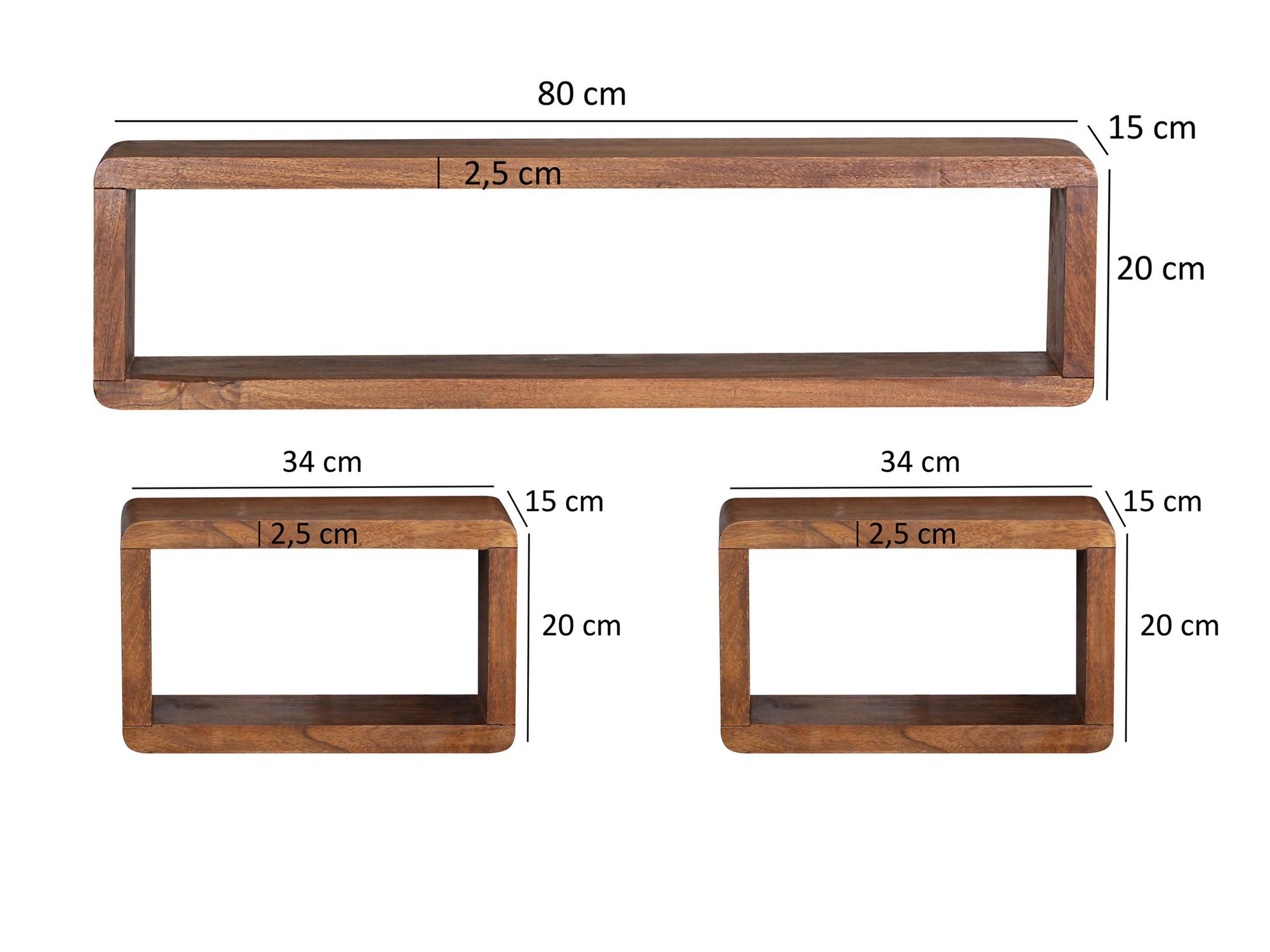 Standregal 3er Set Sheesham Holz Massiv Cube Dekoregal Holzregal Echtholz Regal – Ansicht 3