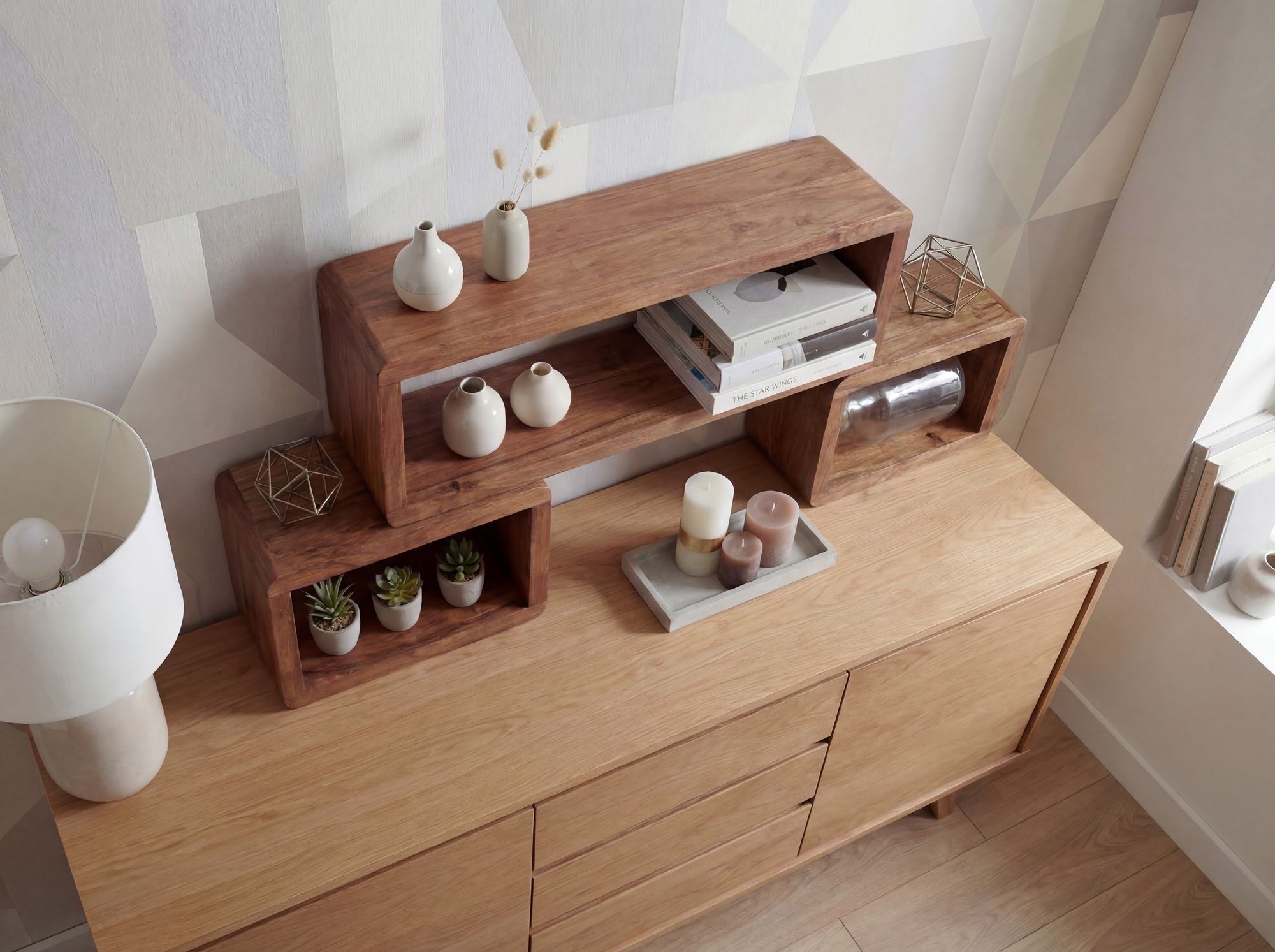 Standregal 3er Set Sheesham Holz Massiv Cube Dekoregal Holzregal Echtholz Regal – Ansicht 4