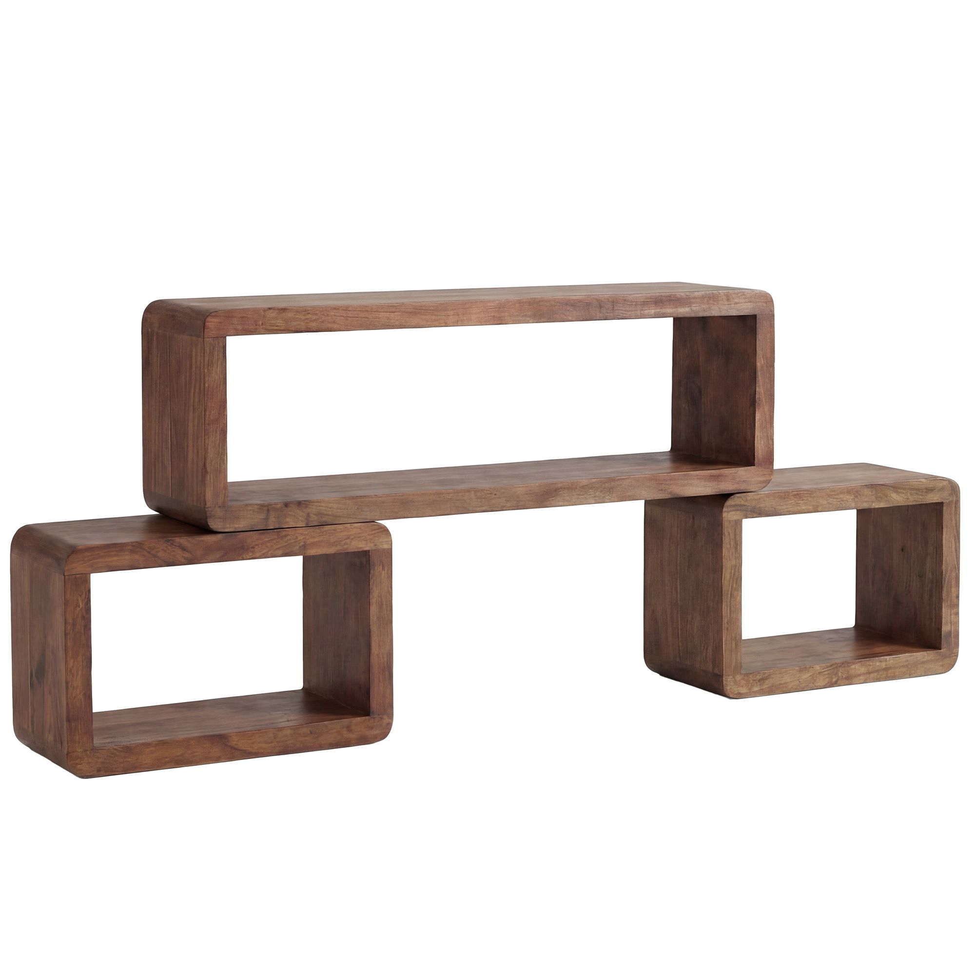 Standregal 3er Set Sheesham Holz Massiv Cube Dekoregal Holzregal Echtholz Regal – Ansicht 6