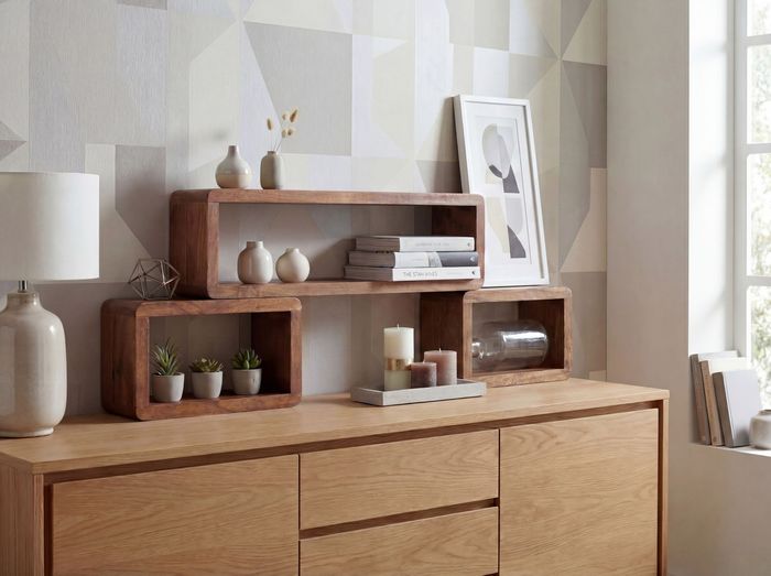 Standregal 3er Set Sheesham Holz Massiv Cube Dekoregal Holzregal Echtholz Regal