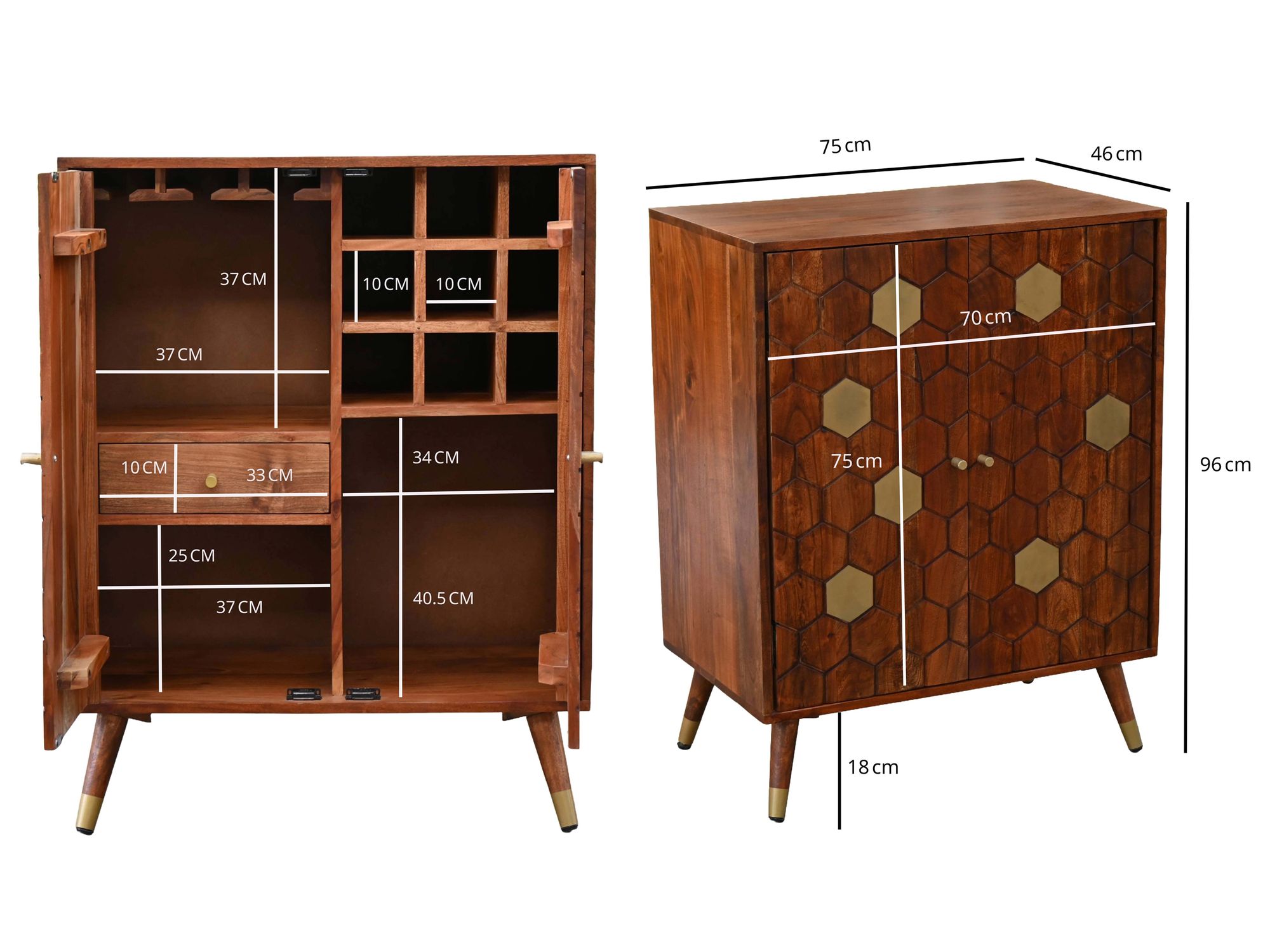 Hausbar Massivholz 75cm Barschrank Weinschrank Waben Muster Bar Möbel Handmade – Ansicht 3