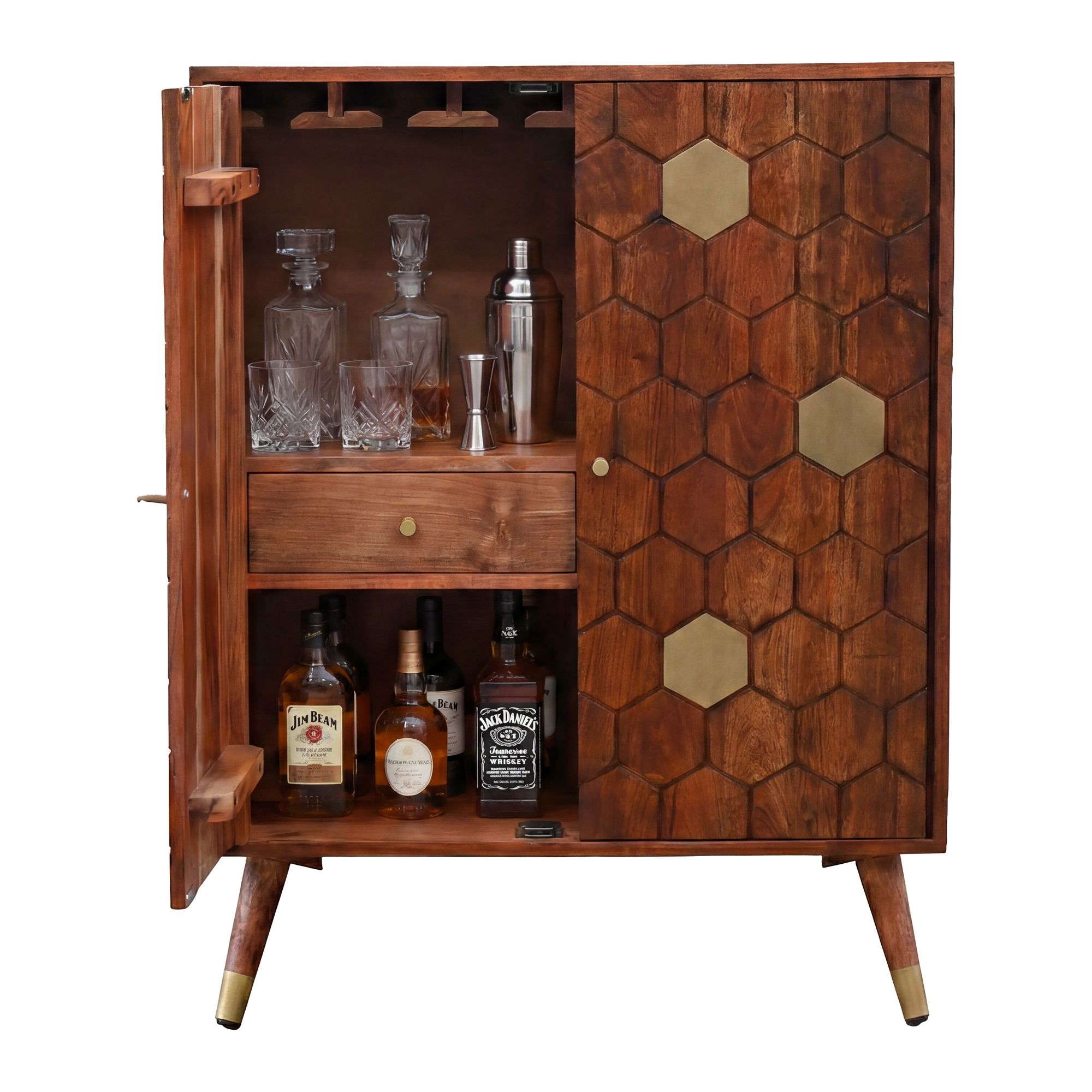 Hausbar Massivholz 75cm Barschrank Weinschrank Waben Muster Bar Möbel Handmade – Ansicht 6