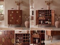Hausbar Massivholz 75cm Barschrank Weinschrank Waben Muster Bar Möbel Handmade – Ansicht 5