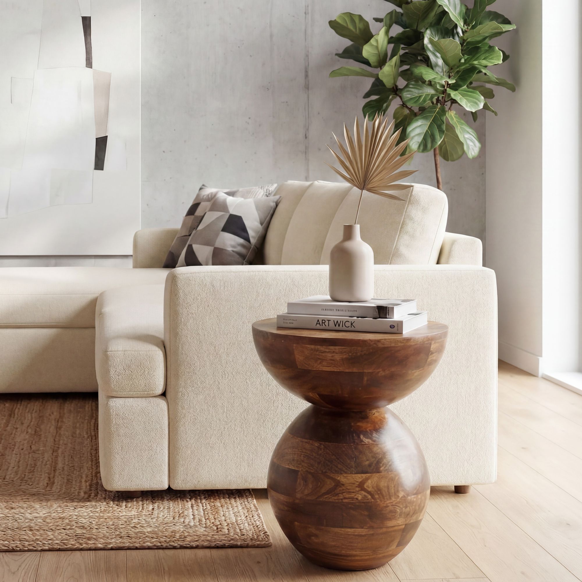 Beistelltisch Massivholz 35cm Couchtisch Wohnzimmertisch Rund Tisch Holz Klein – Ansicht 1