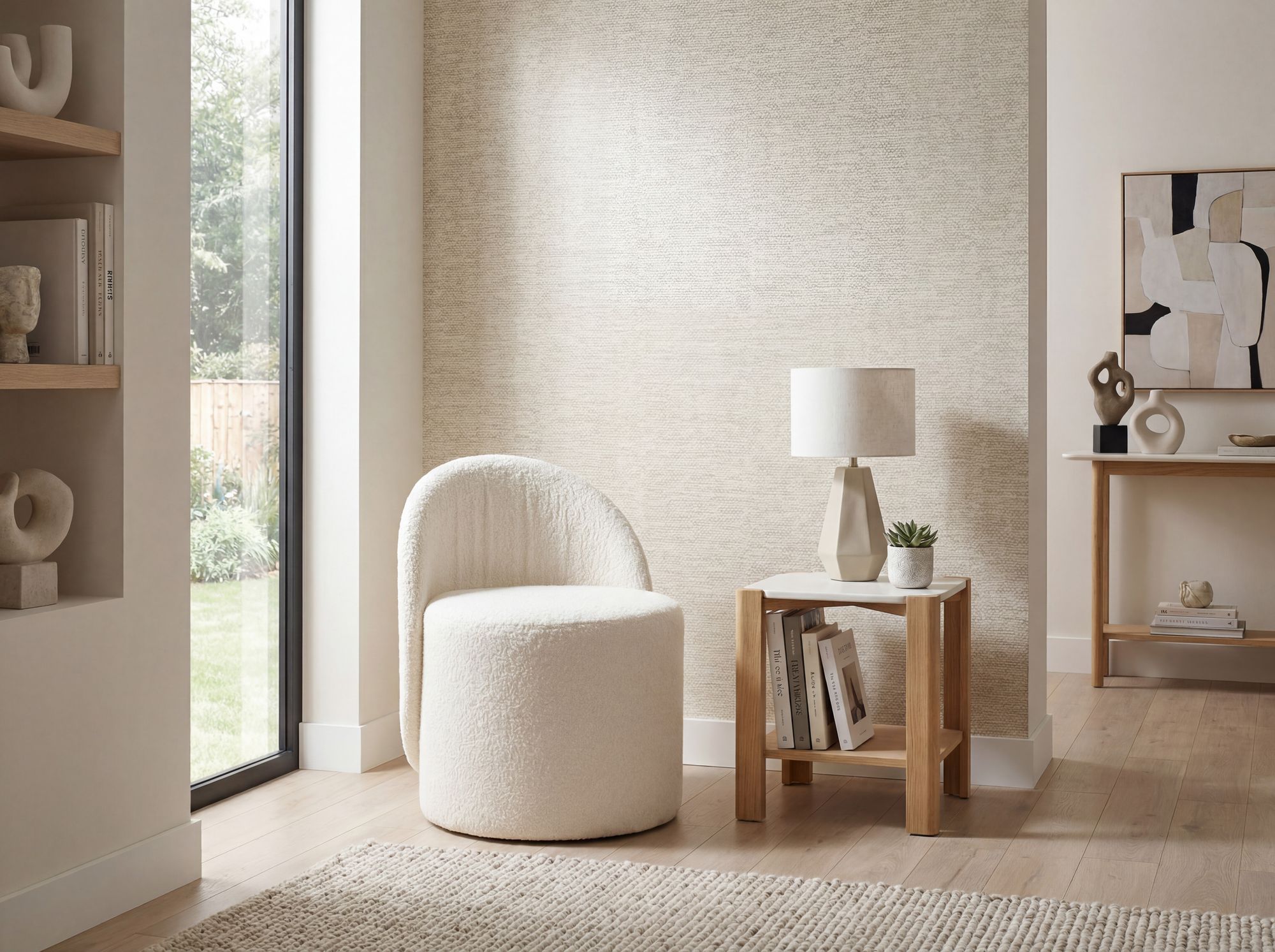 Sitzhocker Teddy Stoff 40cm Creme Stoffhocker Rund Polsterhocker Rückenlehne – Ansicht 2