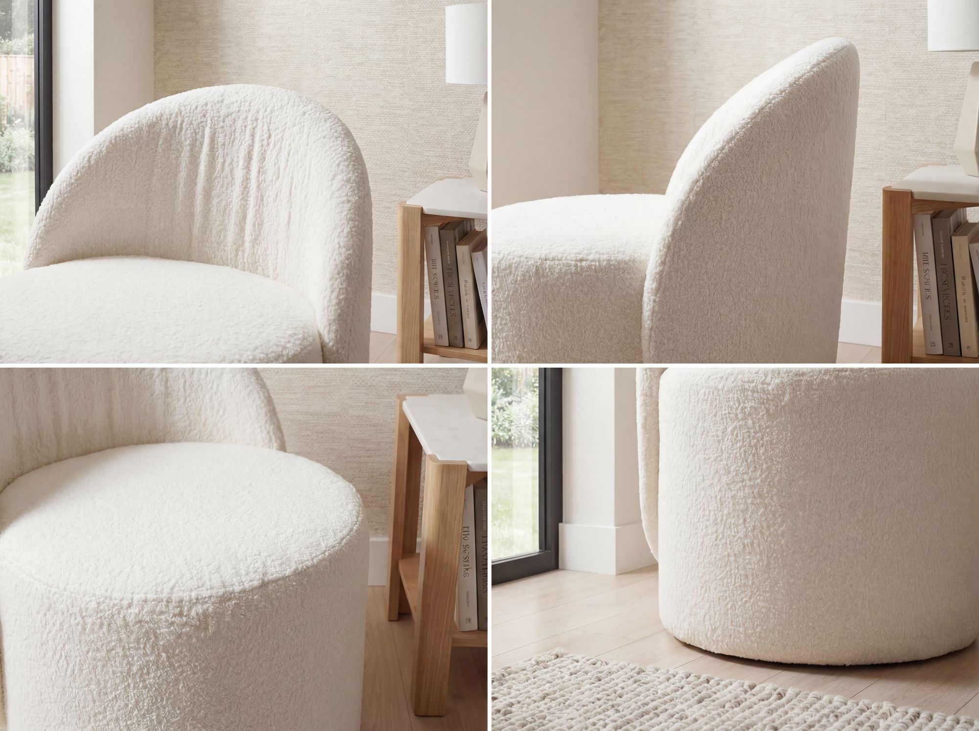 Sitzhocker Teddy Stoff 40cm Creme Stoffhocker Rund Polsterhocker Rückenlehne – Ansicht 4