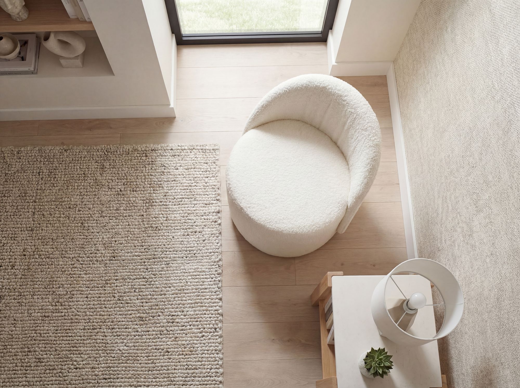 Sitzhocker Teddy Stoff 40cm Creme Stoffhocker Rund Polsterhocker Rückenlehne – Ansicht 5