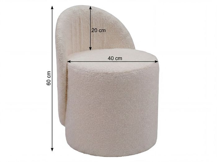 Sitzhocker Teddy Stoff 40cm Creme Stoffhocker Rund Polsterhocker Rückenlehne – Maßzeichnung
