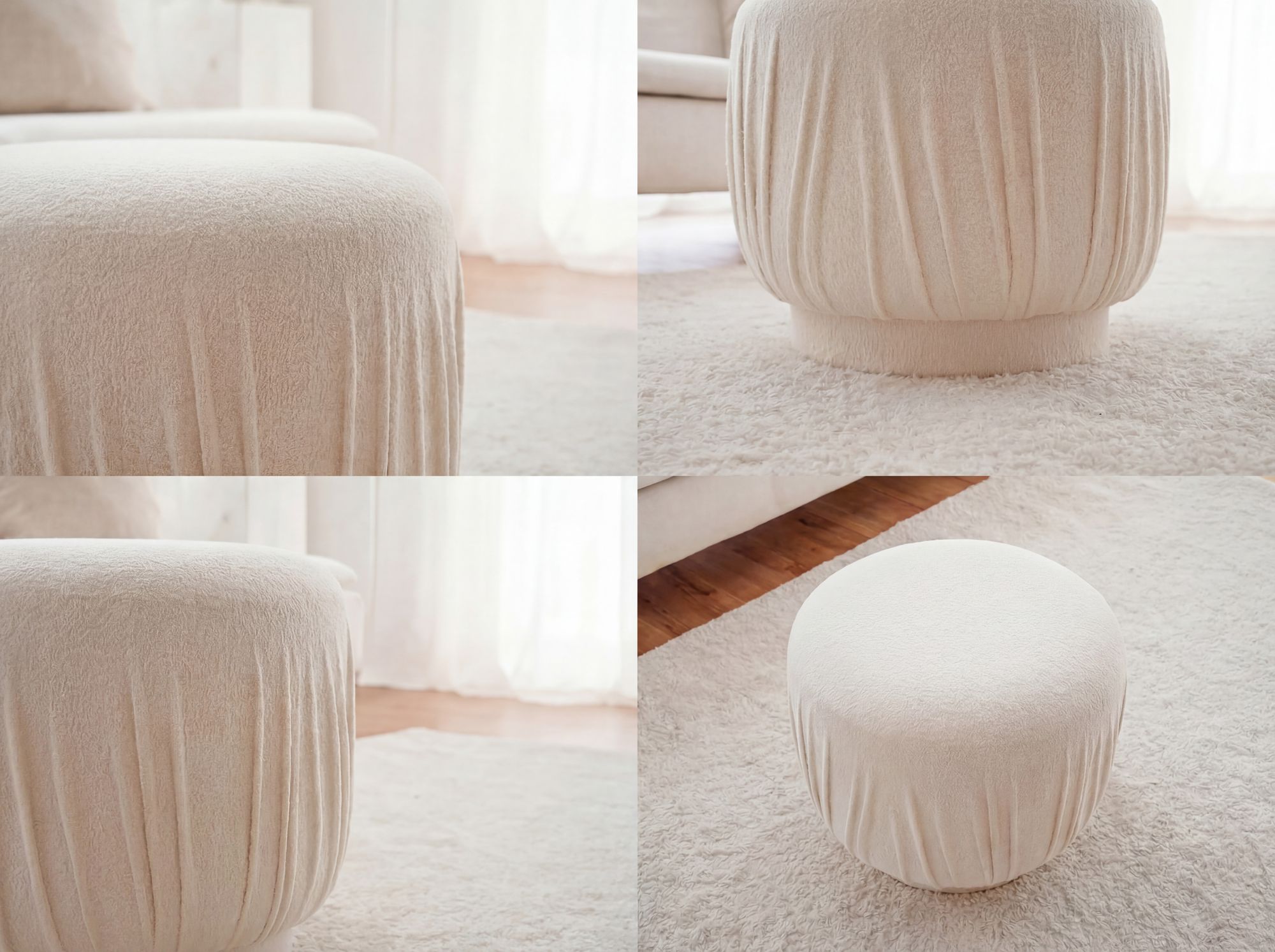 Sitzhocker Stoff 50cm Creme Stoffhocker Rund Polsterhocker Beistellhocker Klein – Ansicht 4