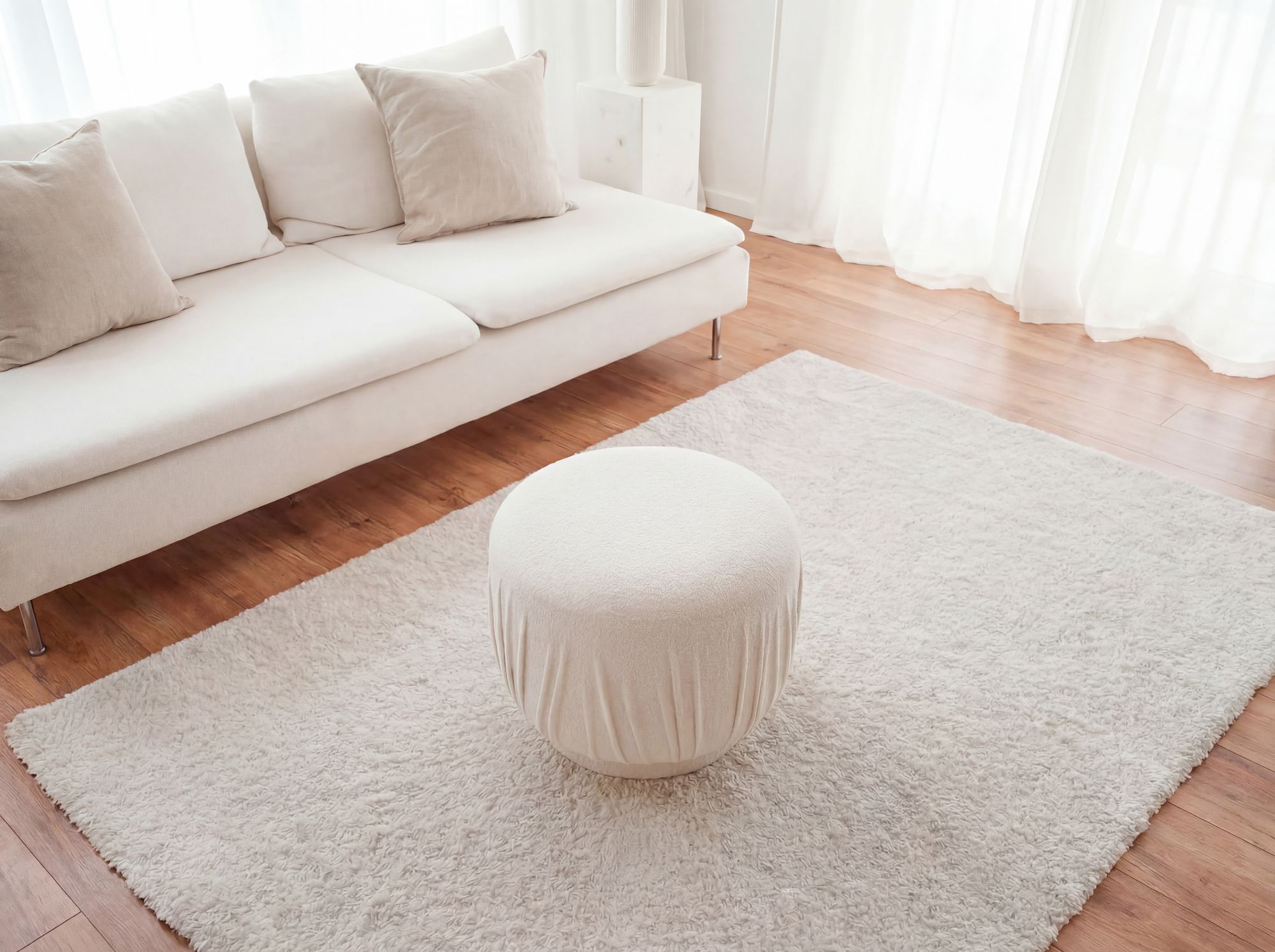Sitzhocker Stoff 50cm Creme Stoffhocker Rund Polsterhocker Beistellhocker Klein – Ansicht 5