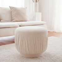 Sitzhocker Stoff 50cm Creme Stoffhocker Rund Polsterhocker Beistellhocker Klein – Ansicht 1