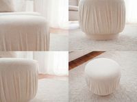 Sitzhocker Stoff 50cm Creme Stoffhocker Rund Polsterhocker Beistellhocker Klein – Ansicht 4