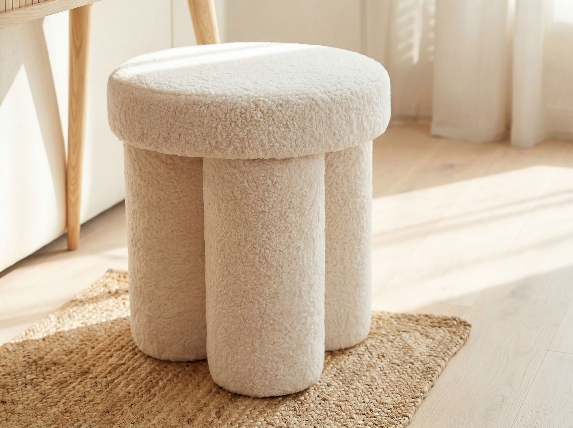 Sitzhocker Teddy Stoff 40cm Creme Stoffhocker Rund Polsterhocker Beistellhocker – Ansicht 5