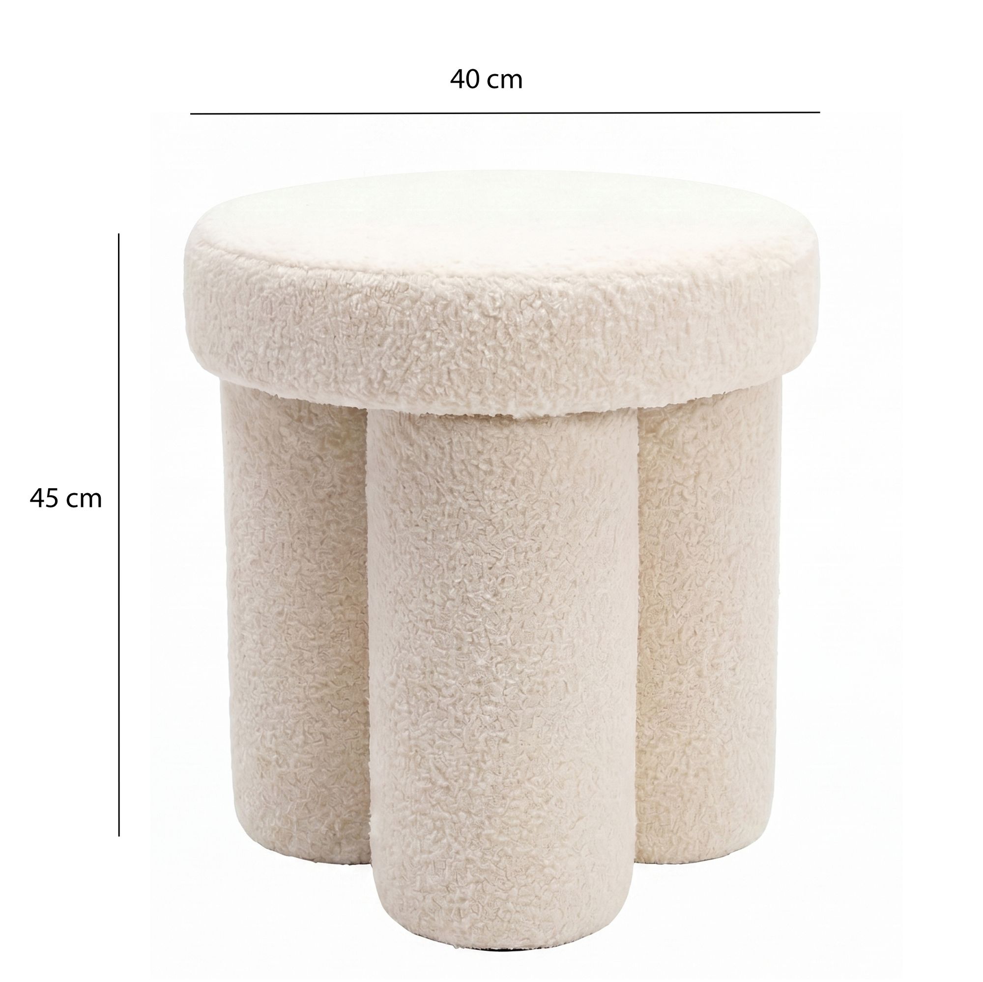 Sitzhocker Teddy Stoff 40cm Creme Stoffhocker Rund Polsterhocker Beistellhocker – Ansicht 3