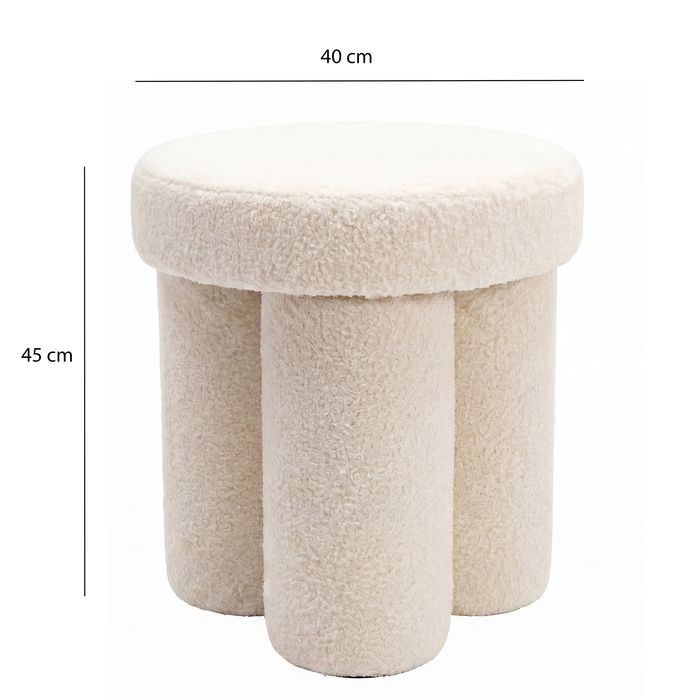 Sitzhocker Teddy Stoff 40cm Creme Stoffhocker Rund Polsterhocker Beistellhocker – Maßzeichnung