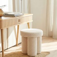 Sitzhocker Teddy Stoff 40cm Creme Stoffhocker Rund Polsterhocker Beistellhocker – Ansicht 1