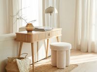 Sitzhocker Teddy Stoff 40cm Creme Stoffhocker Rund Polsterhocker Beistellhocker – Ansicht 2