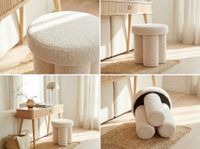 Sitzhocker Teddy Stoff 40cm Creme Stoffhocker Rund Polsterhocker Beistellhocker – Ansicht 4