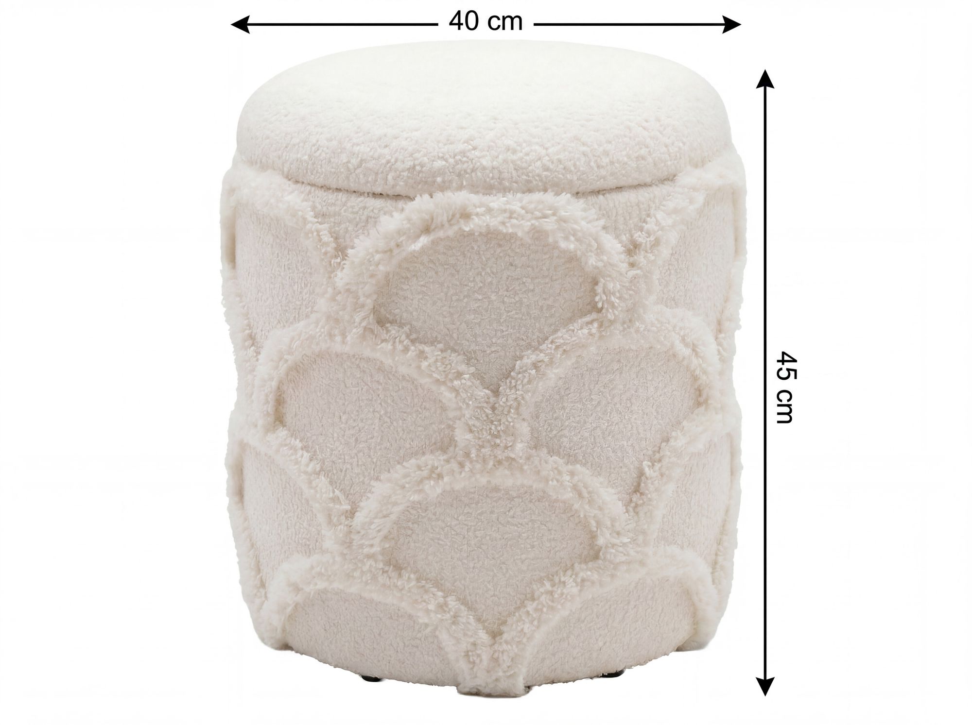 Sitzhocker mit Stauraum Teddy Stoff 40cm Creme Stoffhocker Rund Polsterhocker – Ansicht 3