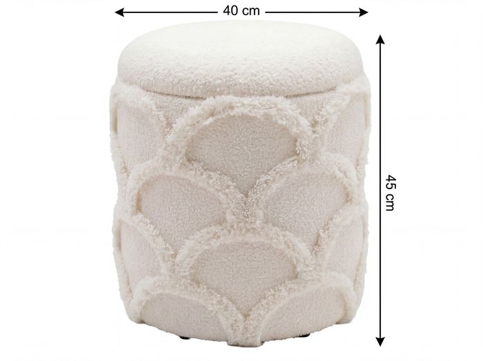 Sitzhocker mit Stauraum Teddy Stoff 40cm Creme Stoffhocker Rund Polsterhocker – Maßzeichnung