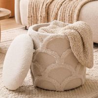 Sitzhocker mit Stauraum Teddy Stoff 40cm Creme Stoffhocker Rund Polsterhocker – Ansicht 1