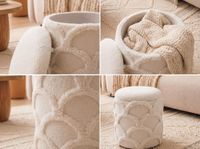 Sitzhocker mit Stauraum Teddy Stoff 40cm Creme Stoffhocker Rund Polsterhocker – Ansicht 4