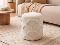 Sitzhocker mit Stauraum Teddy Stoff 40cm Creme Stoffhocker Rund Polsterhocker – Ansicht 2