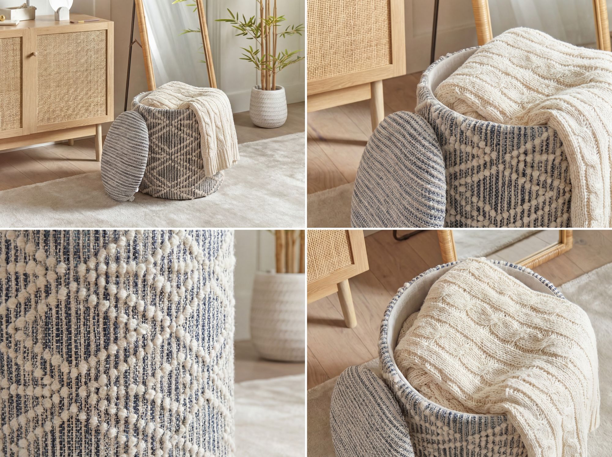 Sitzhocker mit Stauraum Stoff 40cm Grau Stoffhocker Rund Polsterhocker Hocker – Ansicht 5