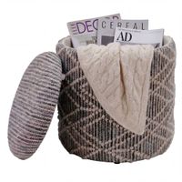 Sitzhocker mit Stauraum Stoff 40cm Grau Stoffhocker Rund Polsterhocker Hocker – Ansicht 6