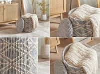 Sitzhocker mit Stauraum Stoff 40cm Grau Stoffhocker Rund Polsterhocker Hocker – Ansicht 5